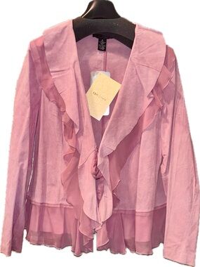 NWT Y2K Leather Fairycore Suede Dialogue QVC Barbie Pink Ruffle Tie Blazer 1X